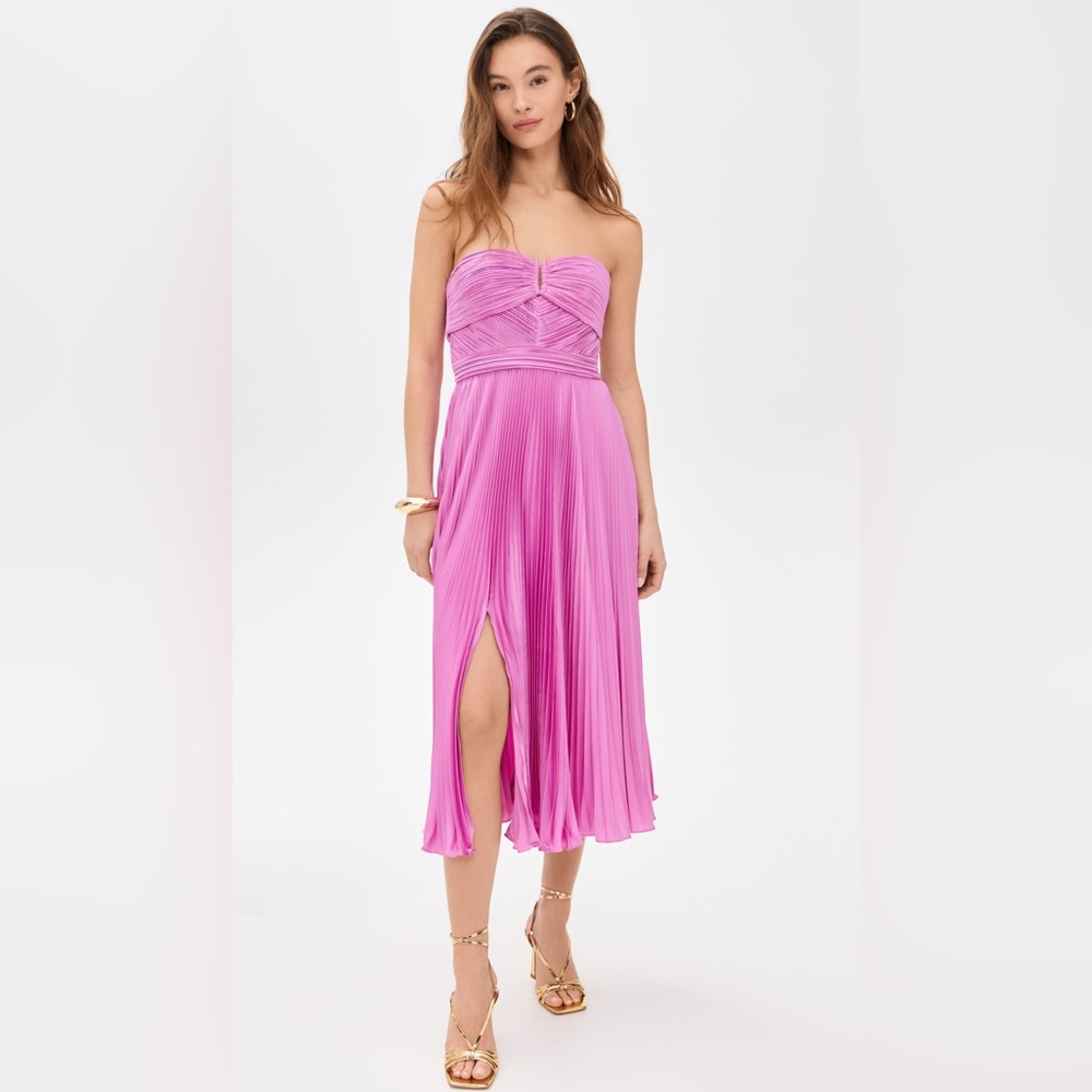 Amur Harden Pleated Strapless Midi Dress